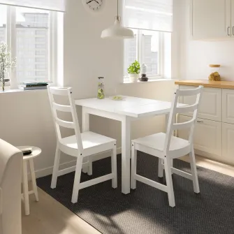 IKEA NORDVIKEN / NORDVIKEN Masa + 2 scaune, alb/alb, 74/104x74 cm