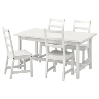 IKEA NORDVIKEN / NORDVIKEN Masa + 4 scaune, alb/alb, 152/223x95 cm
