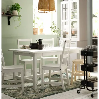 IKEA NORDVIKEN / NORDVIKEN Masa + 4 scaune, alb/alb, 152/223x95 cm