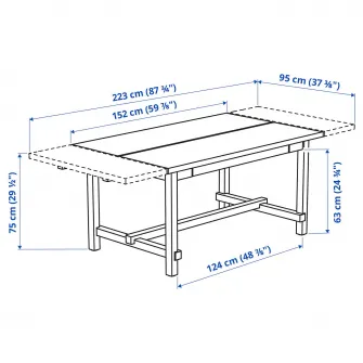 IKEA NORDVIKEN / NORDVIKEN Masa + 4 scaune, aspect antichizat/aspect antichizat, 152/223x95 cm