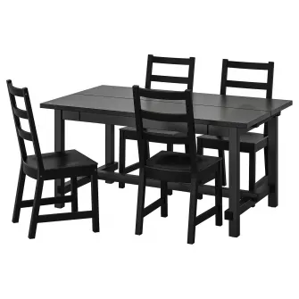 IKEA NORDVIKEN / NORDVIKEN Masa + 4 scaune, negru/negru, 152/223x95 cm