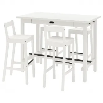 IKEA NORDVIKEN / NORDVIKEN Masa bar+4 scaune, alb/alb