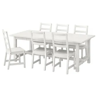 IKEA NORDVIKEN / NORDVIKEN Masa+6scaune, alb/alb, 210/289x105 cm