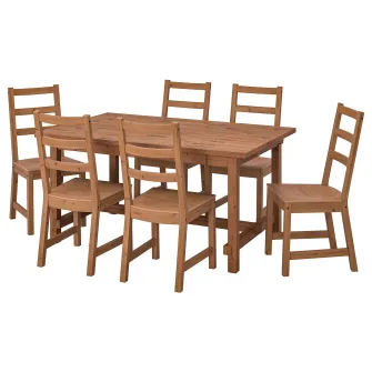 IKEA NORDVIKEN / NORDVIKEN Masa+6scaune, aspect antichizat/aspect antichizat, 152/223x95 cm