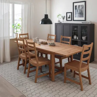 IKEA NORDVIKEN / NORDVIKEN Masa+6scaune, aspect antichizat/aspect antichizat, 152/223x95 cm
