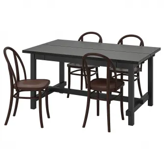 IKEA NORDVIKEN / SKOGSBO Masa + 4 scaune, negru/maro-i, 152/223 cm