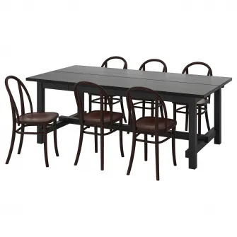 IKEA NORDVIKEN / SKOGSBO Masa+6scaune, negru/maro-i, 210/289 cm