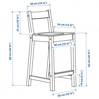 IKEA NORDVIKEN Scaun bar cu spatar, inaltimea blatului/alb, 62 cm