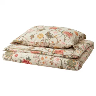 IKEA NÄSSELKLOCKA Husa pilota+fata perna, gri deschis-bej/multicolor, 150x200/50x60 cm