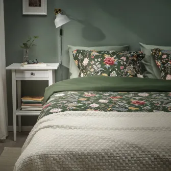 IKEA NÄSSELKLOCKA Husa pilota+fata perna, gri inchis-verde/multicolor, 150x200/50x60 cm