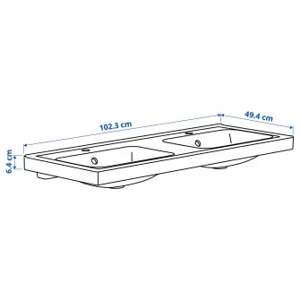 IKEA ORRSJÖN Lavoar dublu cu sifon, alb, 102x49 cm