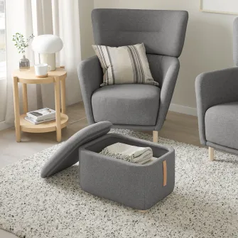 IKEA OSKARSHAMN Taburet cu depozitare, Tibbleby bej/gri