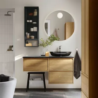 IKEA OXMYREN Lavoar/blat, sticla/gri inchis, 56x35 cm