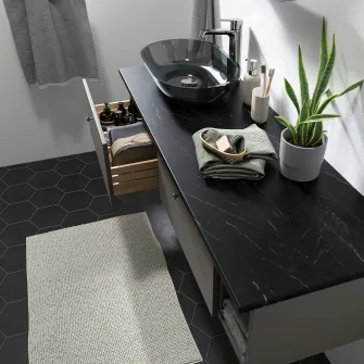 IKEA OXMYREN Lavoar/blat, sticla/gri inchis, 56x35 cm