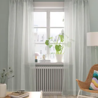 IKEA PALPLJUNGMAL Perdele transparente, 2buc, alb alb/carouri rjns, 145x300 cm