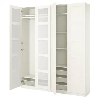 IKEA PAX / BERGSBO Combinatie dulap, alb/sticla mata, 200x38x236 cm