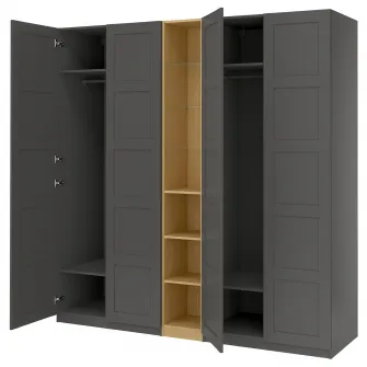 IKEA PAX / BERGSBO Combinatie dulap, gri inchis gri inchis/aspect stejar, 235x60x236 cm