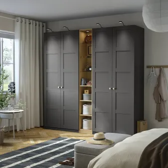 IKEA PAX / BERGSBO Combinatie dulap, gri inchis gri inchis/aspect stejar, 235x60x236 cm