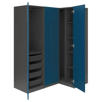 IKEA PAX / FYRUDDEN Dulap colt, gri inchis/albastru, 161/111x201 cm
