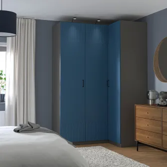 IKEA PAX / FYRUDDEN Dulap colt, gri inchis/albastru, 161/111x236 cm