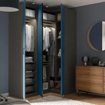IKEA PAX / FYRUDDEN Dulap colt, gri inchis/albastru, 161/111x236 cm