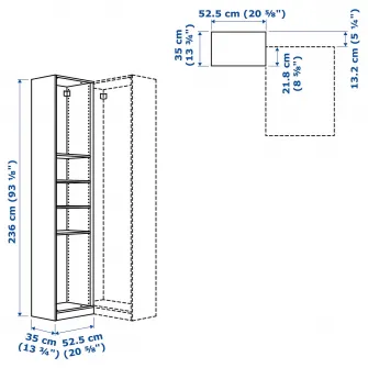 IKEA PAX Unitate suplimentara colt 4 polite, alb, 53x35x236 cm