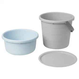 IKEA PEPPRIG Set galeata cu capac, 3 piese, gri/albastru