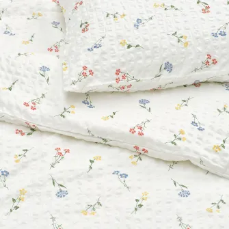 IKEA PILDVÄRGMAL Husa pilota+2 fete perna, alb/model floral, 200x200/50x60 cm