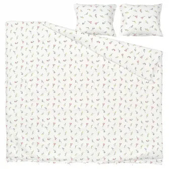IKEA PILDVÄRGMAL Husa pilota+2 fete perna, alb/model floral, 200x200/50x60 cm