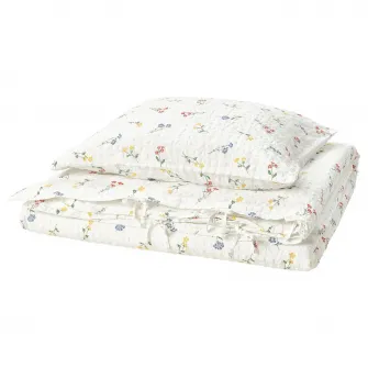 IKEA PILDVÄRGMAL Husa pilota+fata perna, alb/model floral, 150x200/50x60 cm