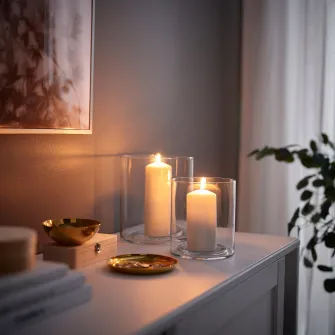 IKEA PILFINK Set 2 suporturi lumanare, sticla transparenta