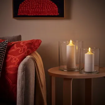 IKEA PILFINK Set 2 suporturi lumanare, sticla transparenta