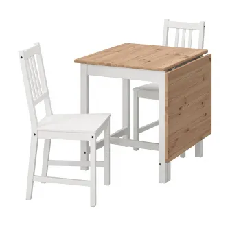 IKEA PINNTORP / STEFAN Masa + 2 scaune, maro deschis vopsit vopsit alb/alb, 67/124 cm