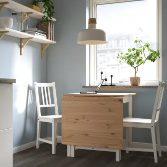 IKEA PINNTORP / STEFAN Masa + 2 scaune, maro deschis vopsit vopsit alb/alb, 67/124 cm