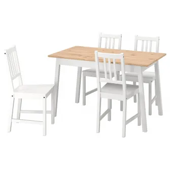 IKEA PINNTORP / STEFAN Masa + 4 scaune, maro deschis vopsit vopsit alb/alb, 125 cm