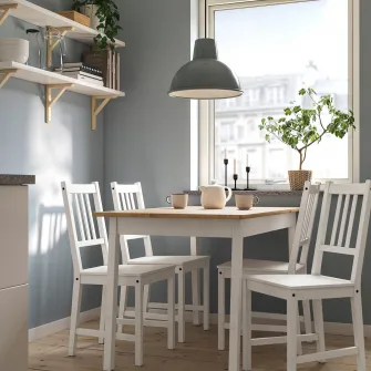 IKEA PINNTORP / STEFAN Masa + 4 scaune, maro deschis vopsit vopsit alb/alb, 125 cm