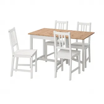 IKEA PINNTORP / STEFAN Masa + 4 scaune, maro deschis vopsit vopsit alb/alb, 67/124 cm