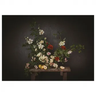IKEA PJÄTTERYD Tablou, flori pe fundal negru, 70x50 cm