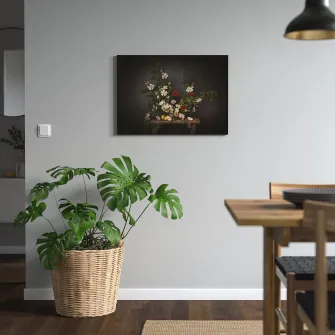 IKEA PJÄTTERYD Tablou, flori pe fundal negru, 70x50 cm