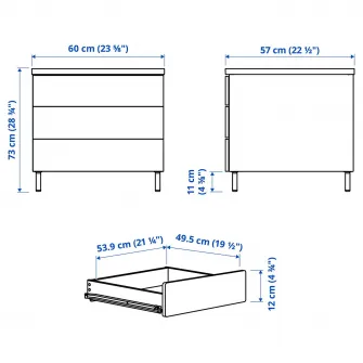 IKEA PLATSA Comoda 3 sertare, alb/Fonnes alb, 60x57x73 cm