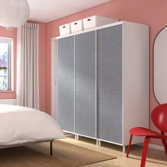 IKEA PLATSA Dulap cu 3 usi glisante, alb Larkollen/gri inchis, 180x57x191 cm