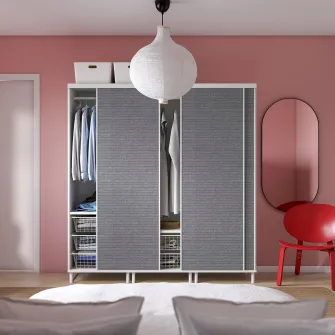 IKEA PLATSA Dulap cu 3 usi glisante, alb Larkollen/gri inchis, 180x57x191 cm