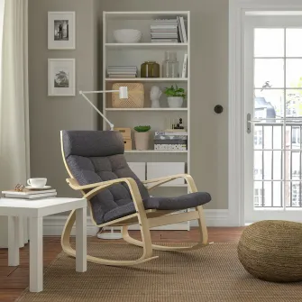 IKEA POÄNG Balansoar, furnir mesteacan/Gunnared gri inchis