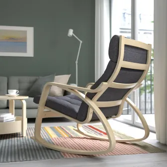 IKEA POÄNG Balansoar, furnir mesteacan/Gunnared gri inchis