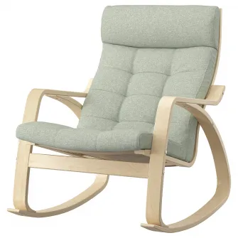 IKEA POÄNG Balansoar, furnir mesteacan/Gunnared verde deschis