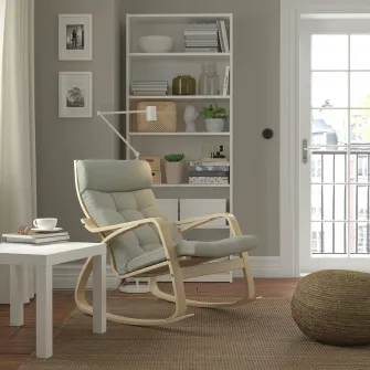 IKEA POÄNG Balansoar, furnir mesteacan/Gunnared verde deschis