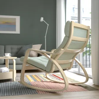 IKEA POÄNG Balansoar, furnir mesteacan/Gunnared verde deschis