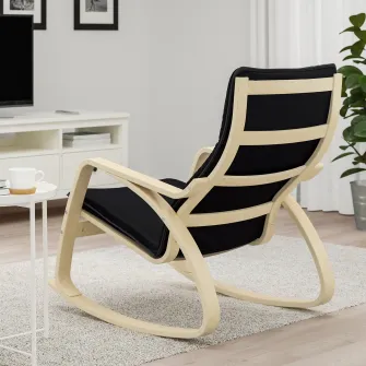 IKEA POÄNG Balansoar, furnir mesteacan/Knisa negru