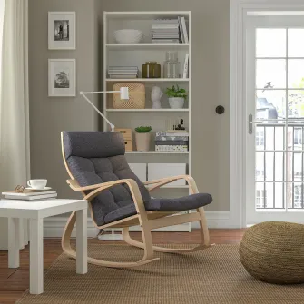 IKEA POÄNG Balansoar, furnir stejar alb/Gunnared gri inchis