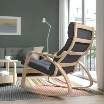 IKEA POÄNG Balansoar, furnir stejar alb/Gunnared gri inchis